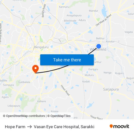 Hope Farm to Vasan Eye Care Hospital, Sarakki map