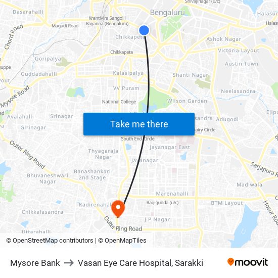 Mysore Bank to Vasan Eye Care Hospital, Sarakki map