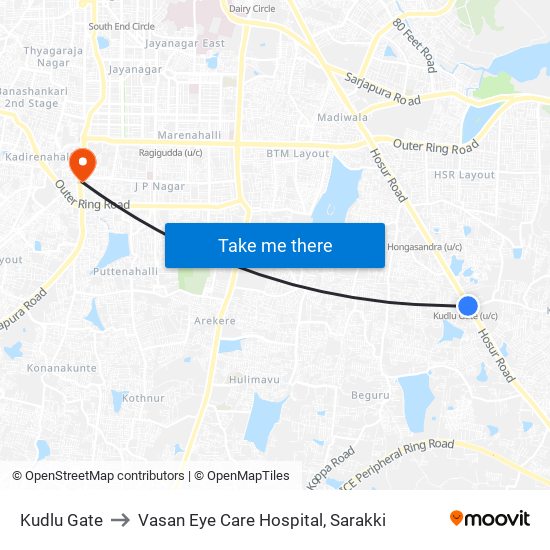 Kudlu Gate to Vasan Eye Care Hospital, Sarakki map