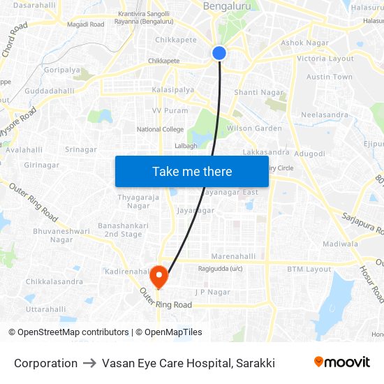 Corporation to Vasan Eye Care Hospital, Sarakki map