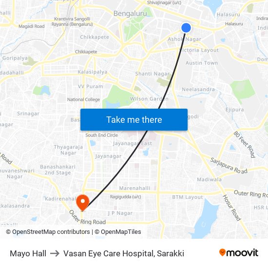 Mayo Hall to Vasan Eye Care Hospital, Sarakki map