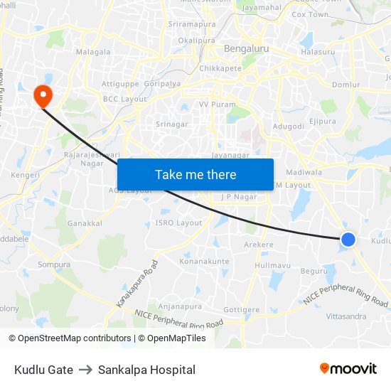 Kudlu Gate to Sankalpa Hospital map