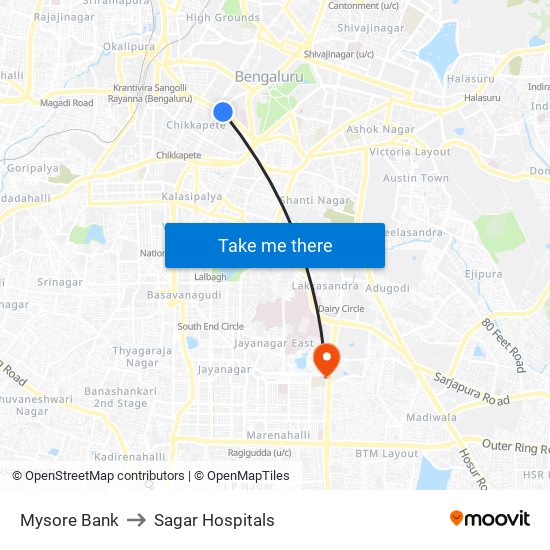 Mysore Bank to Sagar Hospitals map