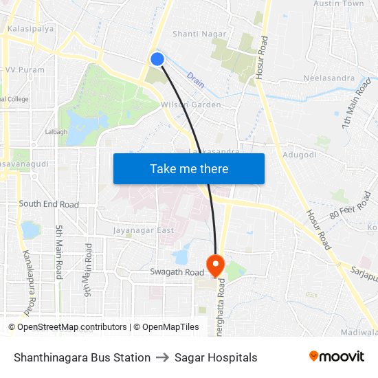 Shanthinagara Bus Station to Sagar Hospitals map