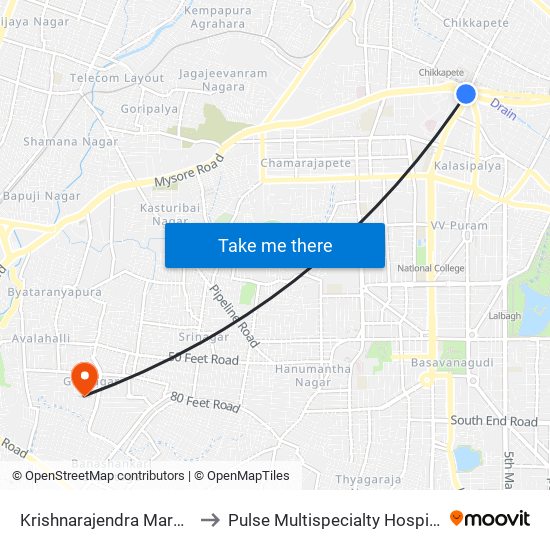 Krishnarajendra Market to Pulse Multispecialty Hospital map