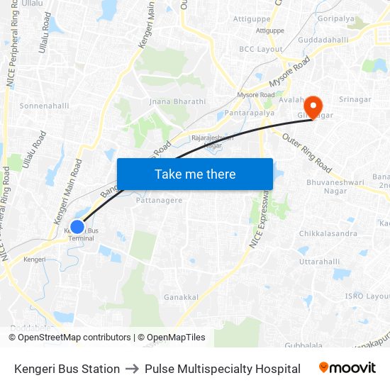 Kengeri Bus Station to Pulse Multispecialty Hospital map