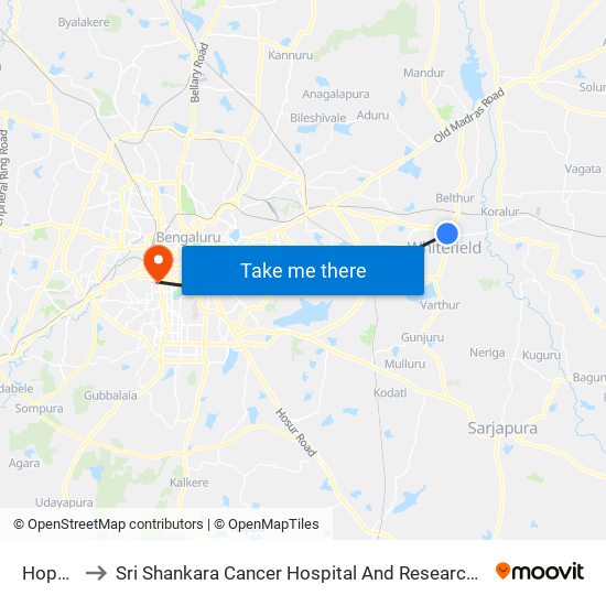 Hope Farm to Sri Shankara Cancer Hospital And Research Centre (A Service Unit Of Sscf) map