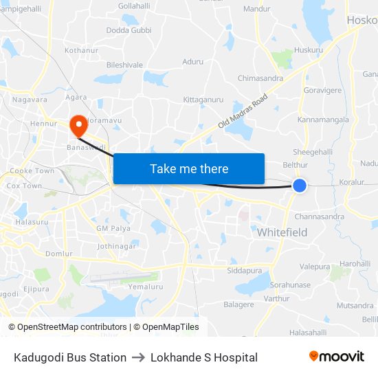 Kadugodi Bus Station to Lokhande S Hospital map