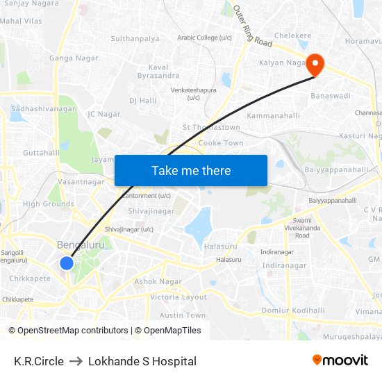 K.R.Circle to Lokhande S Hospital map