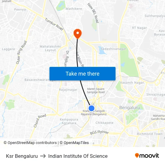 Ksr Bengaluru to Indian Institute Of Science map