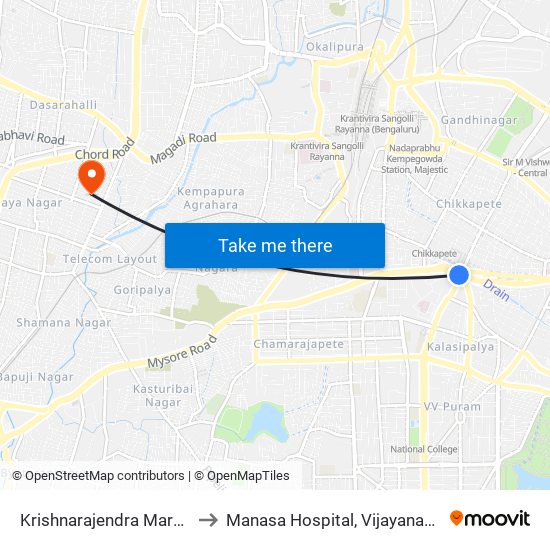 Krishnarajendra Market to Manasa Hospital, Vijayanagar map