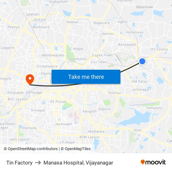 Tin Factory to Manasa Hospital, Vijayanagar map