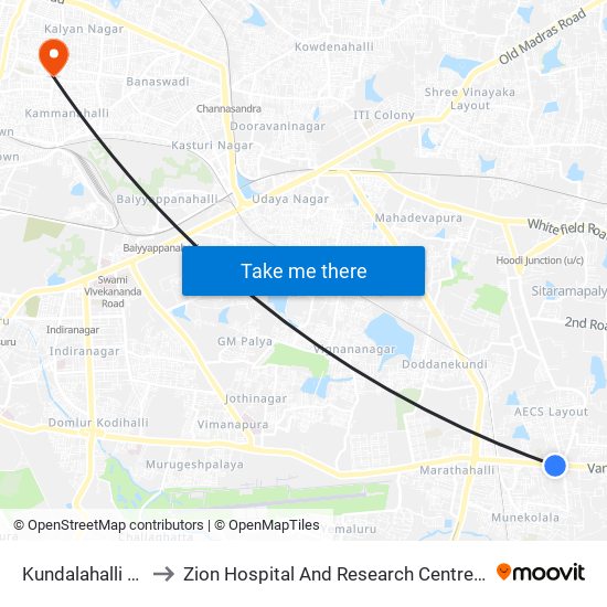 Kundalahalli Gate to Zion Hospital And Research Centre Pvt.Ltd. map