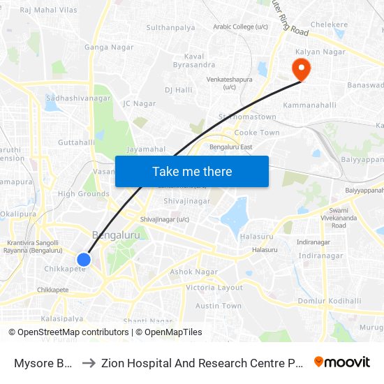 Mysore Bank to Zion Hospital And Research Centre Pvt.Ltd. map