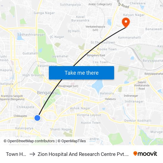 Town Hall to Zion Hospital And Research Centre Pvt.Ltd. map