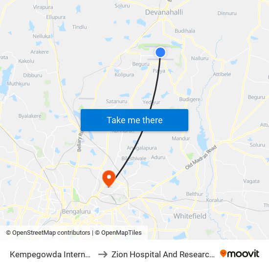 Kempegowda International Airport to Zion Hospital And Research Centre Pvt.Ltd. map