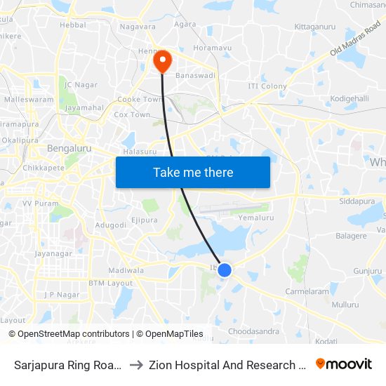 Sarjapura Ring Road Junction to Zion Hospital And Research Centre Pvt.Ltd. map