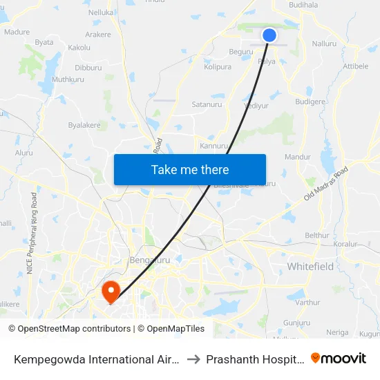 Kempegowda International Airport to Prashanth Hospitals map