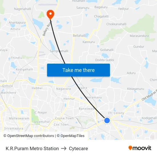 K.R.Puram Metro Station to Cytecare map