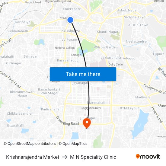 Krishnarajendra Market to M N Speciality Clinic map