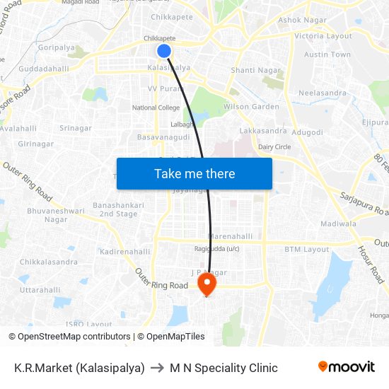 K.R.Market (Kalasipalya) to M N Speciality Clinic map