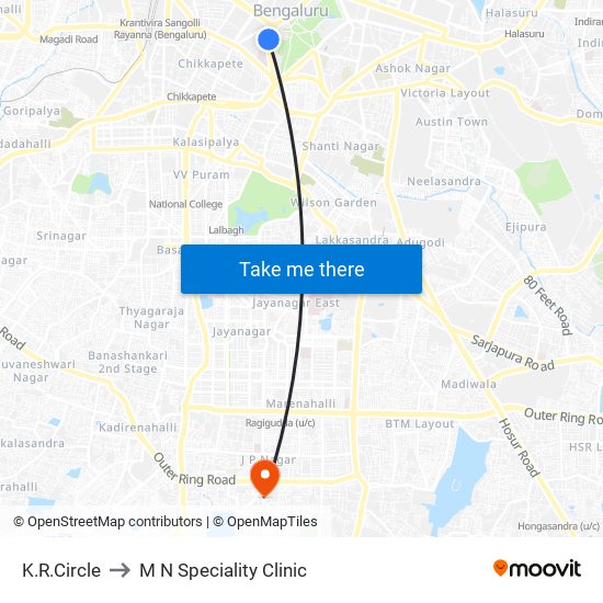 K.R.Circle to M N Speciality Clinic map