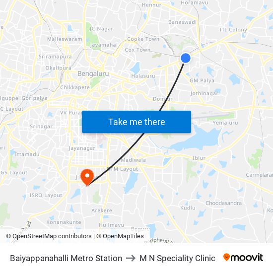 Baiyappanahalli Metro Station to M N Speciality Clinic map