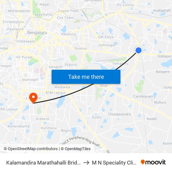 Kalamandira  Marathahalli Bridge to M N Speciality Clinic map