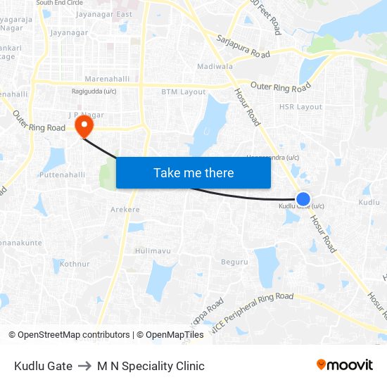 Kudlu Gate to M N Speciality Clinic map