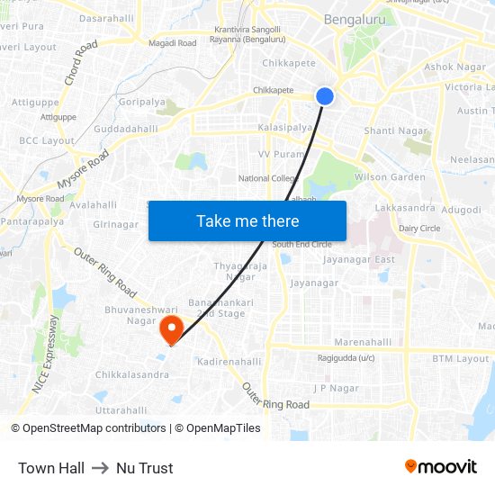 Town Hall to Nu Trust map