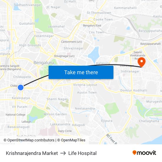 Krishnarajendra Market to Life Hospital map
