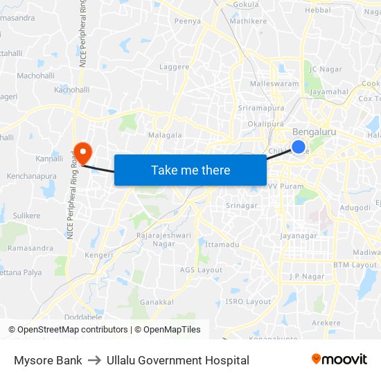 Mysore Bank to Ullalu Government Hospital map