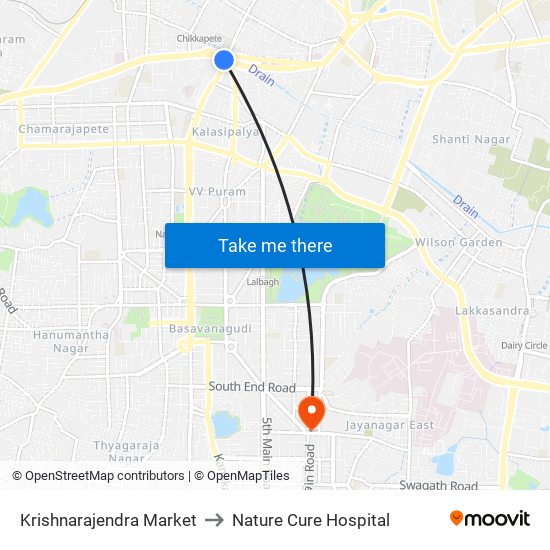 Krishnarajendra Market to Nature Cure Hospital map