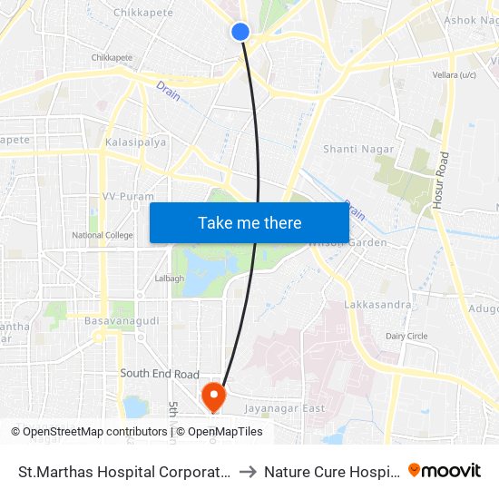 St.Marthas Hospital Corporation to Nature Cure Hospital map