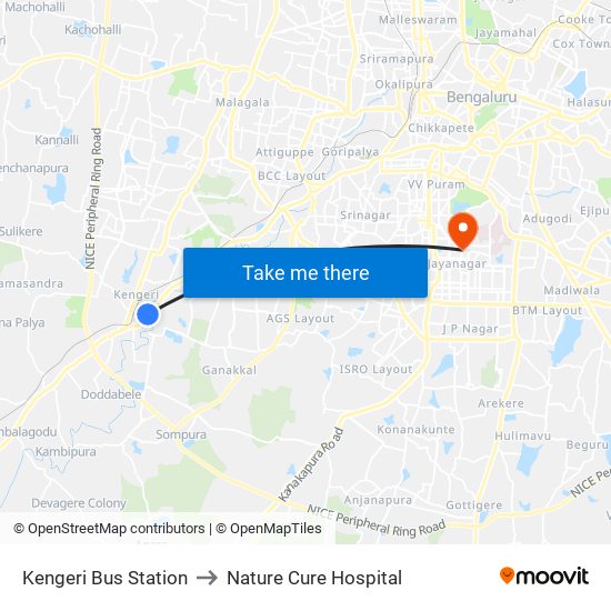 Kengeri Bus Station to Nature Cure Hospital map