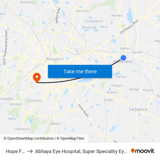 Hope Farm to Abhaya Eye Hospital, Super Speciality Eye Care Centre map