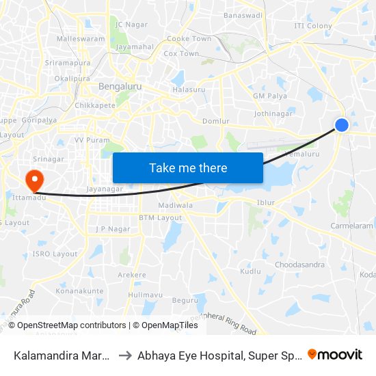 Kalamandira  Marathahalli Bridge to Abhaya Eye Hospital, Super Speciality Eye Care Centre map