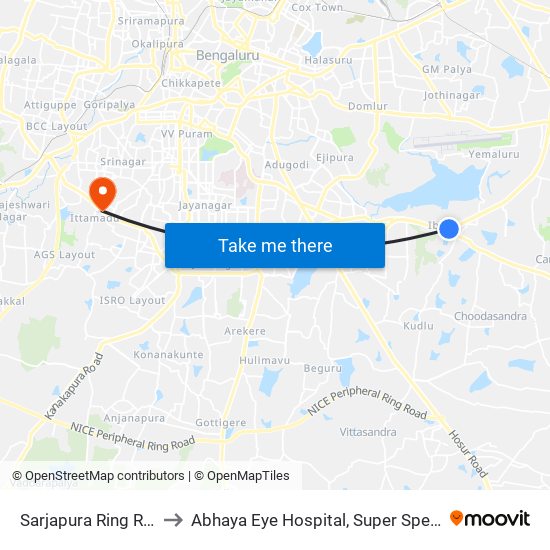 Sarjapura Ring Road Junction to Abhaya Eye Hospital, Super Speciality Eye Care Centre map