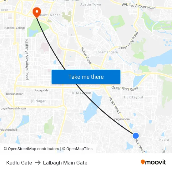 Kudlu Gate to Lalbagh Main Gate map