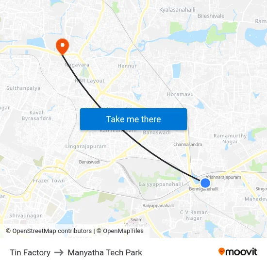 Tin Factory to Manyatha Tech Park map
