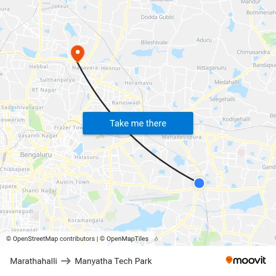 Marathahalli to Manyatha Tech Park map
