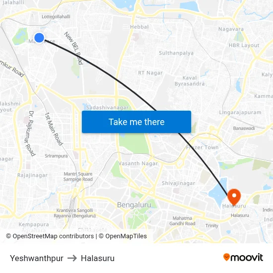 Yeshwanthpur to Halasuru map