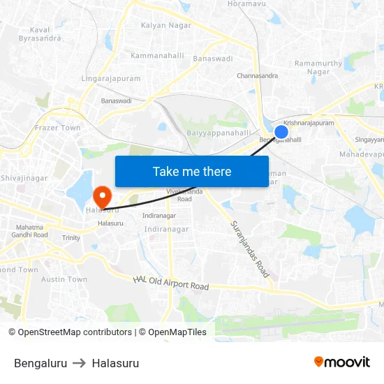 Bengaluru to Halasuru map