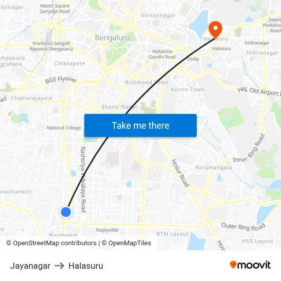 Jayanagar to Halasuru map