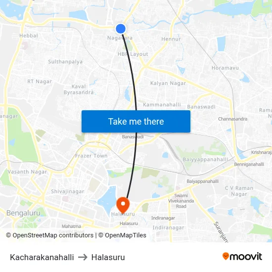 Kacharakanahalli to Halasuru map
