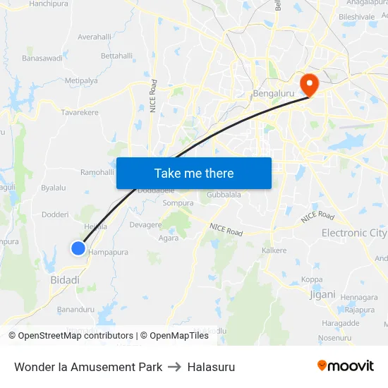 Wonder la Amusement Park to Halasuru map