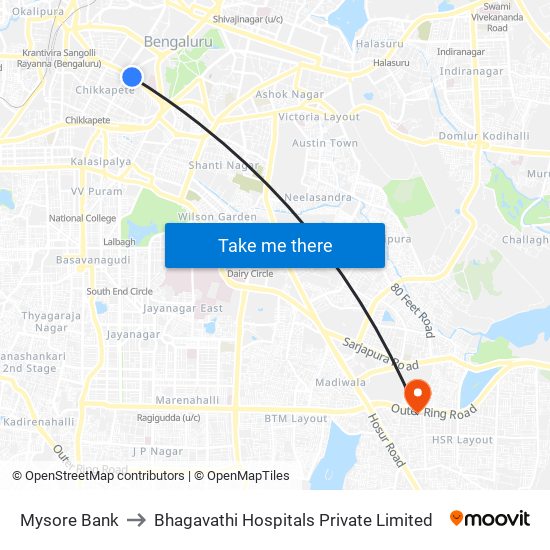 Mysore Bank to Bhagavathi Hospitals Private Limited map