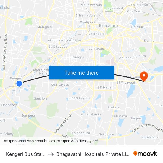Kengeri Bus Station to Bhagavathi Hospitals Private Limited map