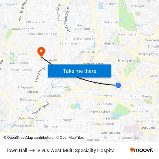 Town Hall to Vivus West Multi Speciality Hospital map