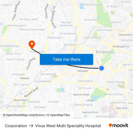 Corporation to Vivus West Multi Speciality Hospital map